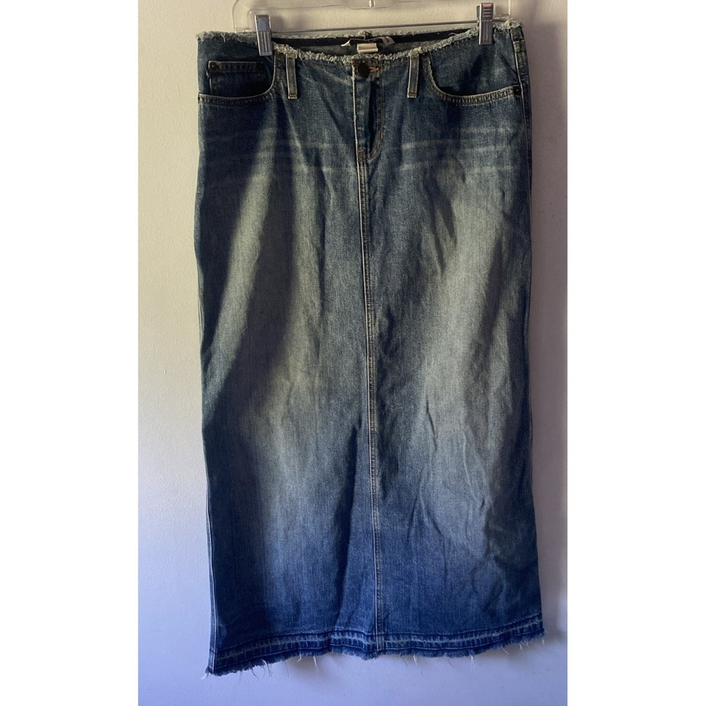 Vintage Y2K Abercrombie & Fitch Long Jean Skirt Denim Maxi Size 6 Raw Hem USA